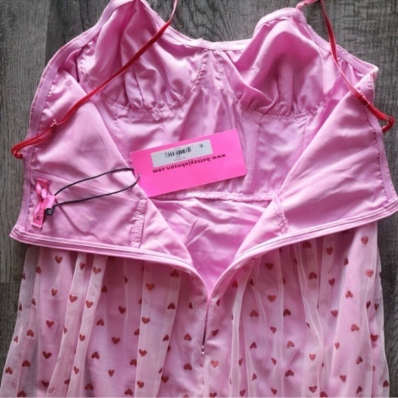 NWT Betsey Johnson Pink Glitter Heart Print Tulle Dress - Size 12 - Picture 11 of 14